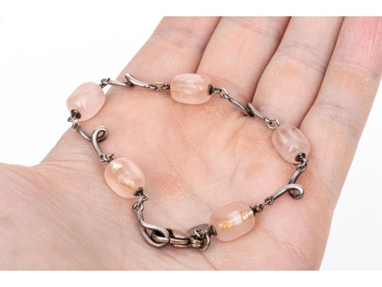 Tiffany & Co. Sterling Silver Twisted Link And Rose Quartz Station Bracelet