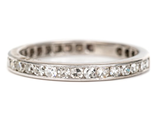 Platinum Chic Channel Set Round Faceted Diamond Band Ring, App. 0.22 TCW, Size 7.25