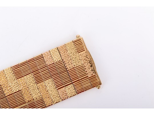 18k Yellow And Rose Gold Ultra Wide Vintage Step Patterned Bracelet