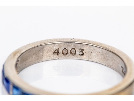 14k White Gold Square Cut Blue Sapphire Band Ring, App. 1.15 TCW, Size 8