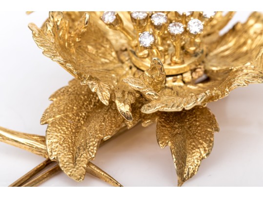18k Yellow Gold Vintage Diamond Set Floral 