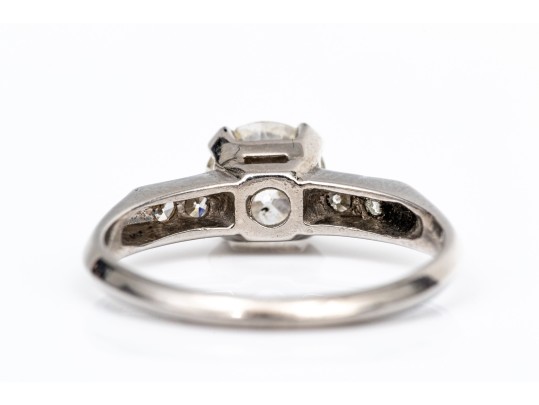 Platinum Vintage Round Diamond Ring, App. 0.98 TCW, Size 5.5