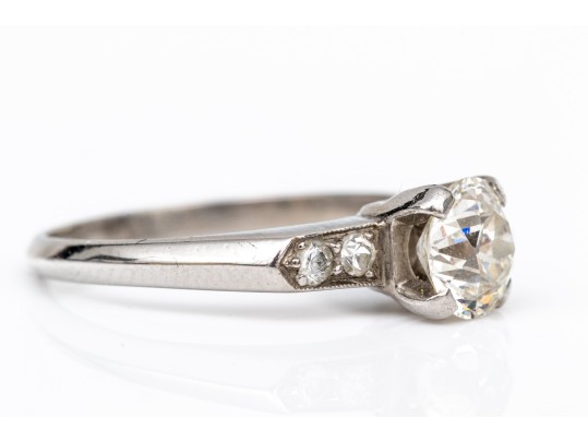 Platinum Vintage Round Diamond Ring, App. 0.98 TCW, Size 5.5