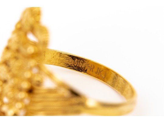 22k Yellow Gold Striking Etruscan Styled Elongated Braid And Bead Trimmed Ring, Size 5.75+