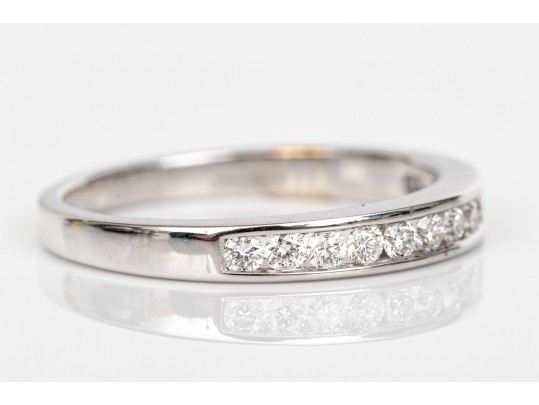 18k Gold Pretty Channel Set Round Faceted Diamond Band Ring, App. 0.26 TCW, Size 6.5