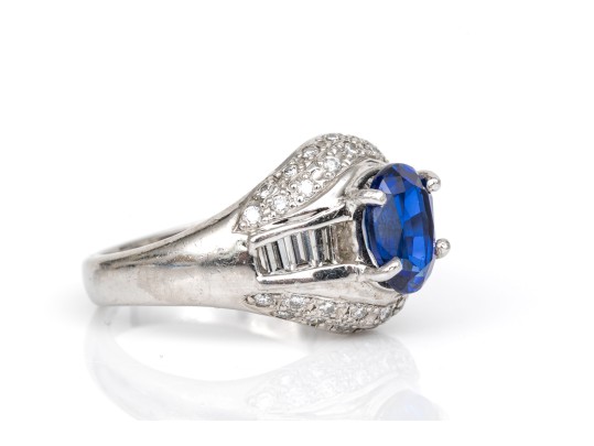 Platinum Baguette And Pave Diamond Dome Ring Size 6.5