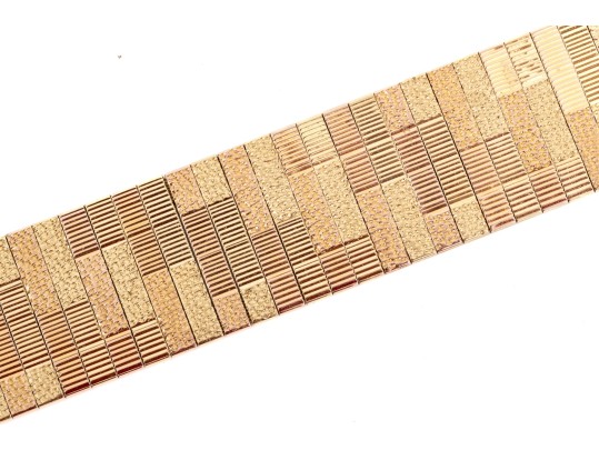 18k Yellow And Rose Gold Ultra Wide Vintage Step Patterned Bracelet