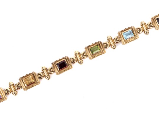 14k Yellow Gold Ornate Baroque Style Multi Stone Link Bracelet