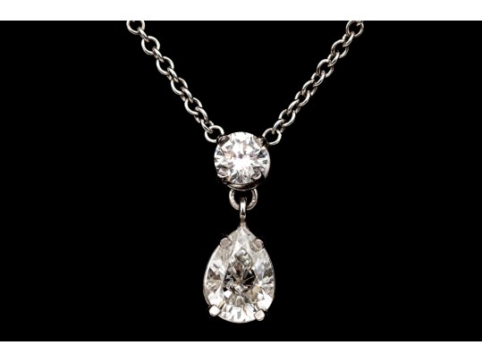 14k Gold Beautiful Round And Pear Brilliant Diamond Stack Pendant, App. 1.16 TCW, With Chain