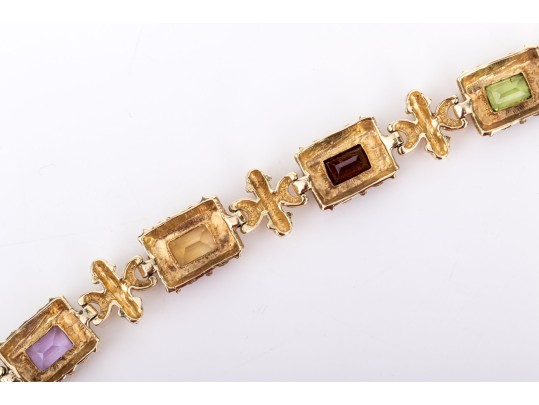 14k Yellow Gold Ornate Baroque Style Multi Stone Link Bracelet