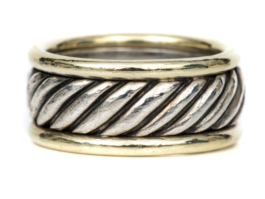 David Yurman Sterling Silver And 14k Wide Cable Band Ring, Size 5.5+