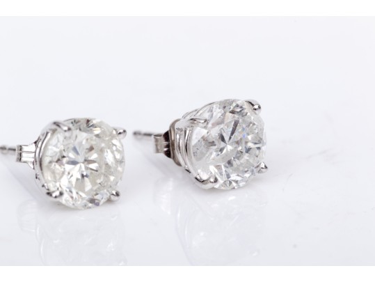14k White Gold Round Brilliiant Cut Diamond Stud Earrings, App. 2.58 TCW, See Note