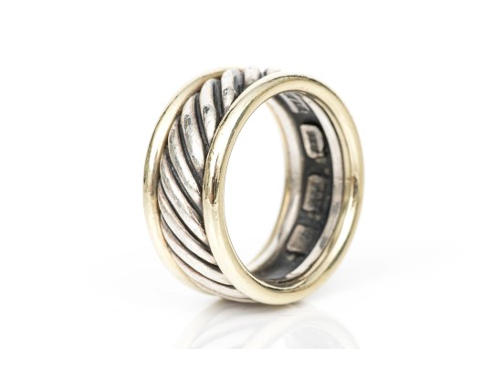 David Yurman Sterling Silver And 14k Wide Cable Band Ring, Size 5.5+