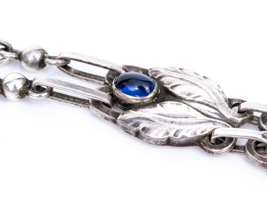 Georg Jensen Sterling Silver And Blue Synthetic Sapphire Set Necklace, Pattern #1