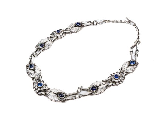 Georg Jensen Sterling Silver And Blue Synthetic Sapphire Set Necklace, Pattern #1