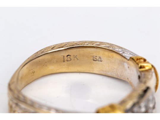 18k Yellow And White Gold Beautiful Princess Cut Diamond Band Ring, App. 0.84 TCW, Size 7