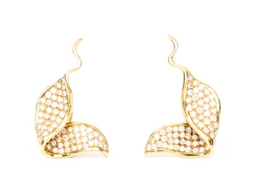 14k Magnificent Vintage Pave Diamond Set Folded Wave Earrings, App. 1.60 TCW