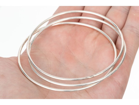 Tiffany & Co. Elsa Peretti Sterling Silver Simple Set Of Three Narrow Slip On Bangle Bracelets
