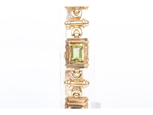 14k Yellow Gold Ornate Baroque Style Multi Stone Link Bracelet