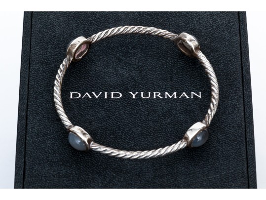 David Yurman Sterling Silver Four Station Color Classics Chalcedony Slip On Bangle Bracelet