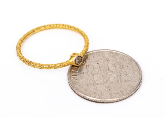 14k Yellow Gold Narrow Etched Rose Cut Diamond Set Ring, App. 0.04 CTS, Size 4.75