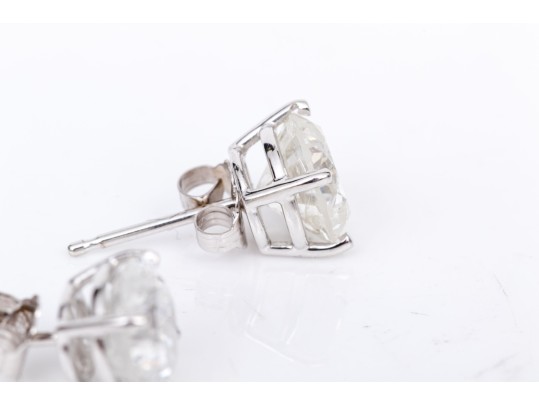 14k White Gold Round Brilliiant Cut Diamond Stud Earrings, App. 2.58 TCW, See Note