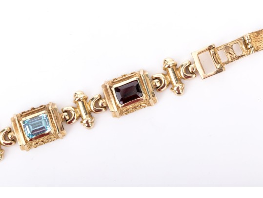 14k Yellow Gold Ornate Baroque Style Multi Stone Link Bracelet