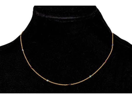 22k Yellow Gold Lovely Multi Stone Bead And Fine Chain Link Necklace
