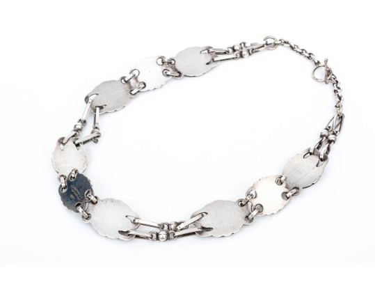 Georg Jensen Sterling Silver And Blue Synthetic Sapphire Set Necklace, Pattern #1