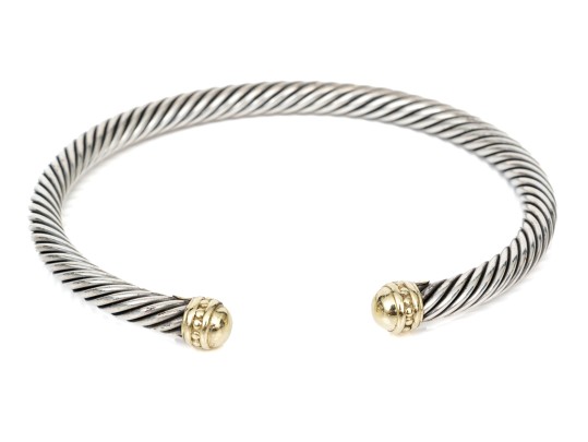 David Yurman Sterling Silver And 14k Simple Cable Cuff Bracelet
