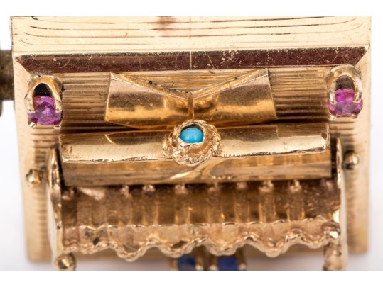 14k Yellow Gold Vintage Working Player Piano Brooch