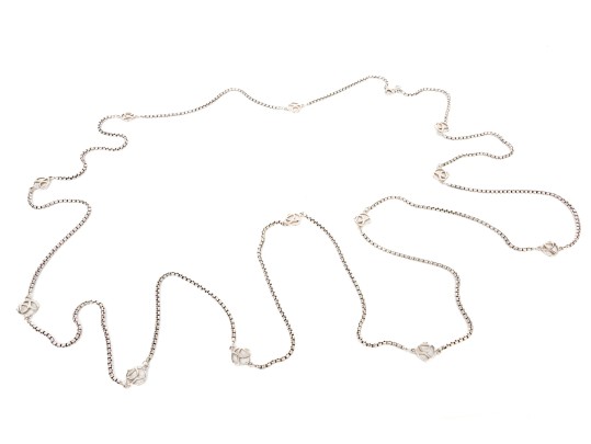 David Yurman Sterling Silver Fabulous Rope Length Logo Station And Box Chain Necklace, With Box