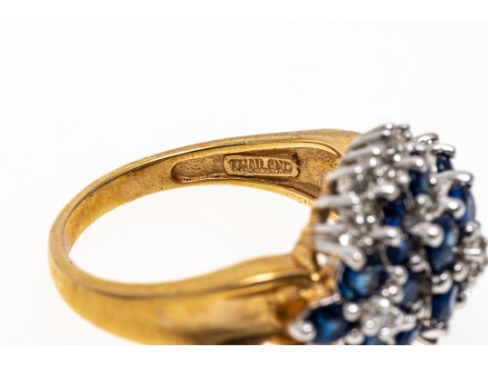 14k Yellow Gold Sapphire And Diamond Cluster Ring, App. 0.10 TCW In Diamonds, Size 5.75+