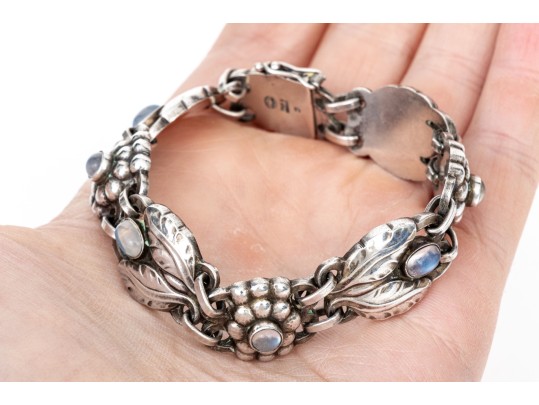 Georg Jensen Sterling Silver And Moonstone Set Bracelet, Pattern #3, Circa 1927