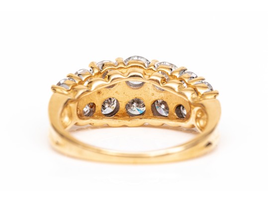 14k Yellow Gold Fabulous Two Row Graduated Diamond Dome Ring, App. 1.12 TCW, Size 6