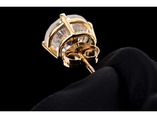 14k Yellow Gold Round Brilliiant Cut Diamond Stud Earrings, App. 3.11 TCW, See Note