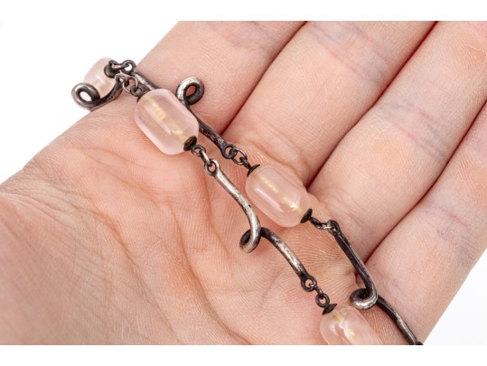 Tiffany & Co. Sterling Silver Vintage Twisted Link And Rose Quartz Station Necklace