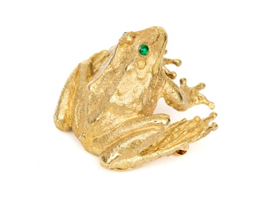 Andre Harvey And Donald Pywell 18k Magnificent Emerald Set Sitting Frog Brooch