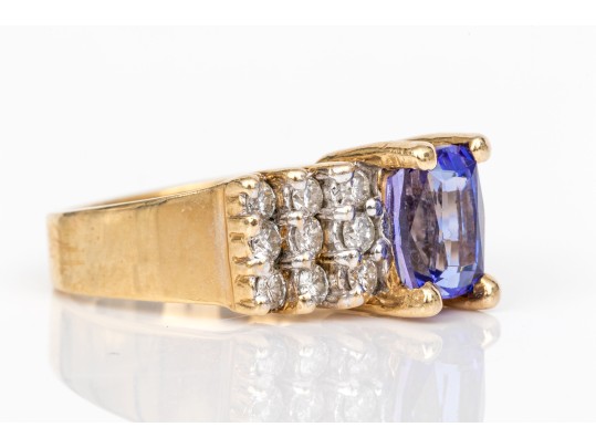 Levian 14k Yellow Gold Tanzanite And Diamond Cluster Ring, App. 0.54 TCW In Diamonds, Size 7.75