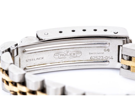 Rolex 14k Yellow Gold And Steel 26mm Date Wristwatch With Black Stick Dial And Jubilee Bracelet