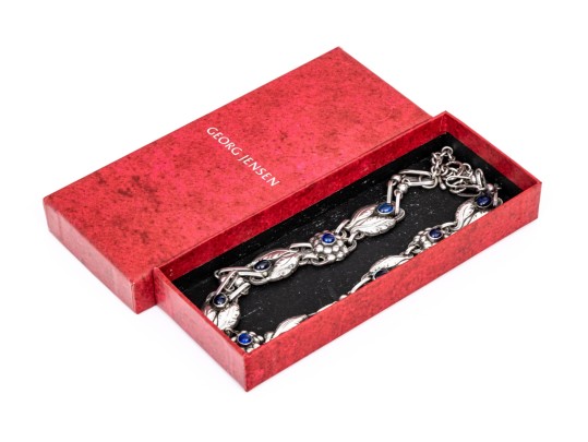 Georg Jensen Sterling Silver And Blue Synthetic Sapphire Set Necklace, Pattern #1