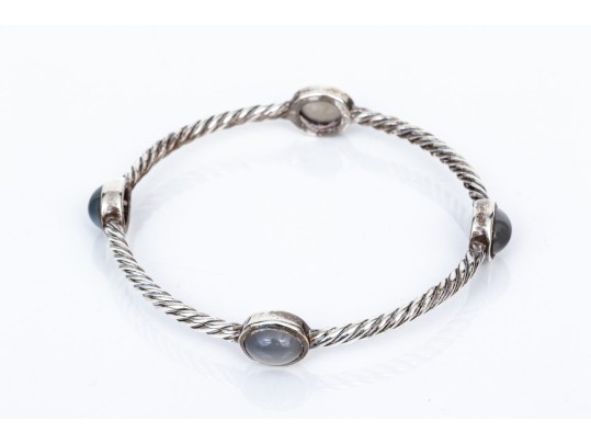 David Yurman Sterling Silver Four Station Color Classics Chalcedony Slip On Bangle Bracelet