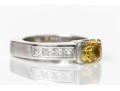 Platinum Beautiful Horizontal Profile Yellow Sapphire And Princess Cut Diamond Ring, Size 5+