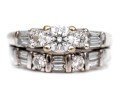 14k And 18k Round Baguette Diamond Ring, App. 1.07 TCW, With Attached Band, Size 4.5