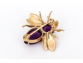 14k Yellow Gold Cabachon Amethyst Set Bee Brooch