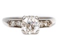 Platinum Vintage Round Diamond Ring, App. 0.98 TCW, Size 5.5
