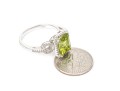 14k White Gold Lovely Emerald Cut Peridot And Diamond Halo Ring, App. 0.25 TCW, Size 7