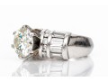 Heavy Platinum Baguette And Round Diamond Ring With Moissanite Center, Size 5.25