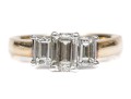 14k And Platinum Emerald Cut Diamond Three Stone Ring, App. 1.27 TCW, Size 7