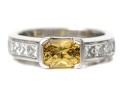 Platinum Beautiful Horizontal Profile Yellow Sapphire And Princess Cut Diamond Ring, Size 5+